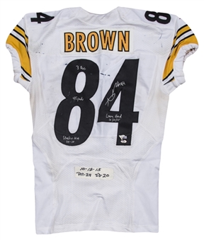 2015 Antonio Brown Game Used, Signed & Inscribed Pittsburgh Steelers Road Jersey Used on 10/12/15 (Brown LOA, Fanatics, & JSA)